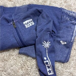 Roxy Hoodie zip up jacket with White Floral Accents and matching sweat pants set